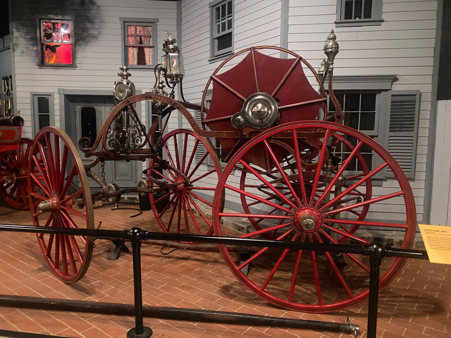 This hose cart was used by the firemen of Patchogue.